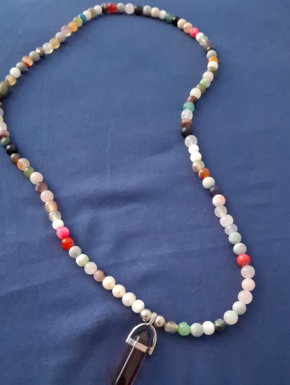 Multicolor Beaded Necklace with Dark Pendant - Unbranded